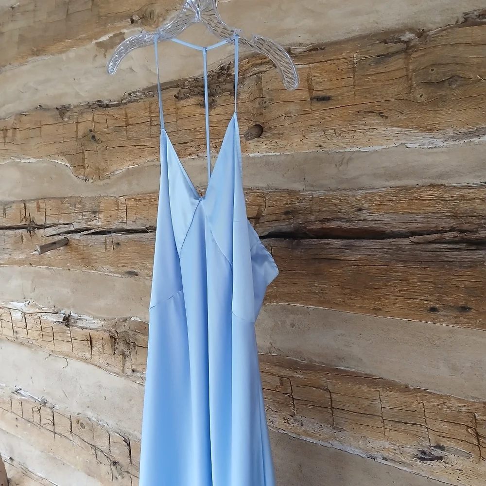 Cable & Gauge Blue V Neck T Back Satin Nightgown Medium - Picture 4 of 7